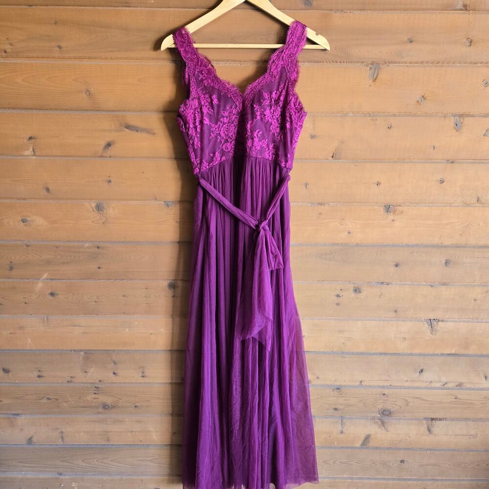 Anthropologie BHLDN Samantha Tulle Maxi Dress Hitherto Wine 4 Bridesmaid Prom - Picture 3 of 7